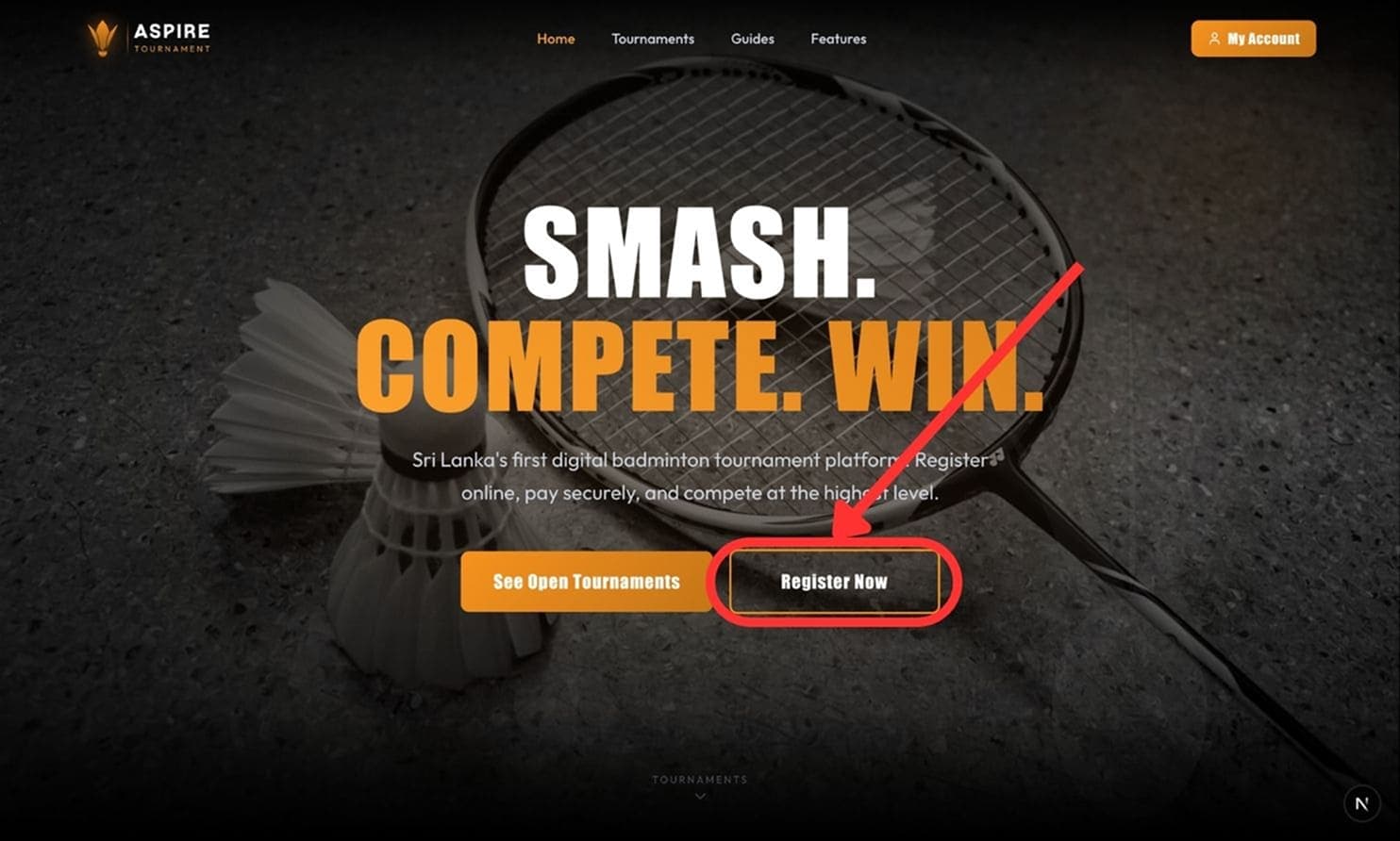 Homepage — Register Now button — desktop