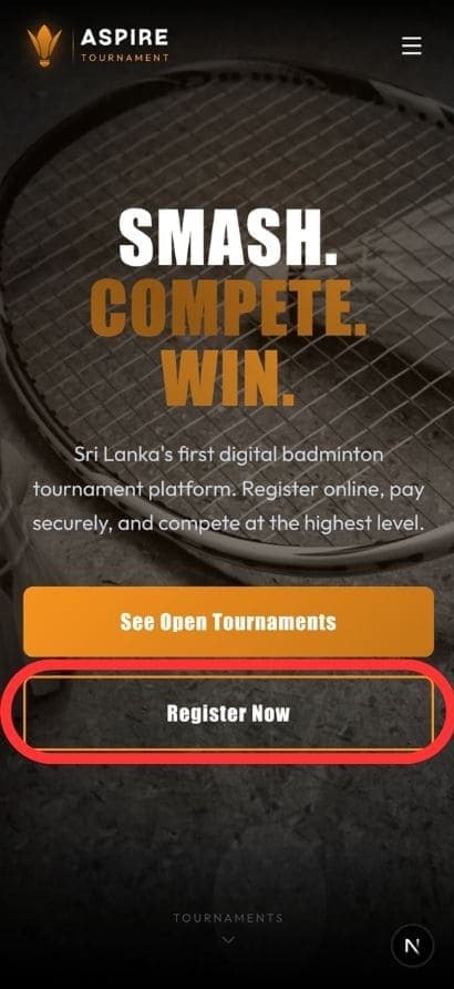Homepage — Register Now button — mobile