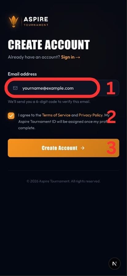 Create Account — email form — mobile