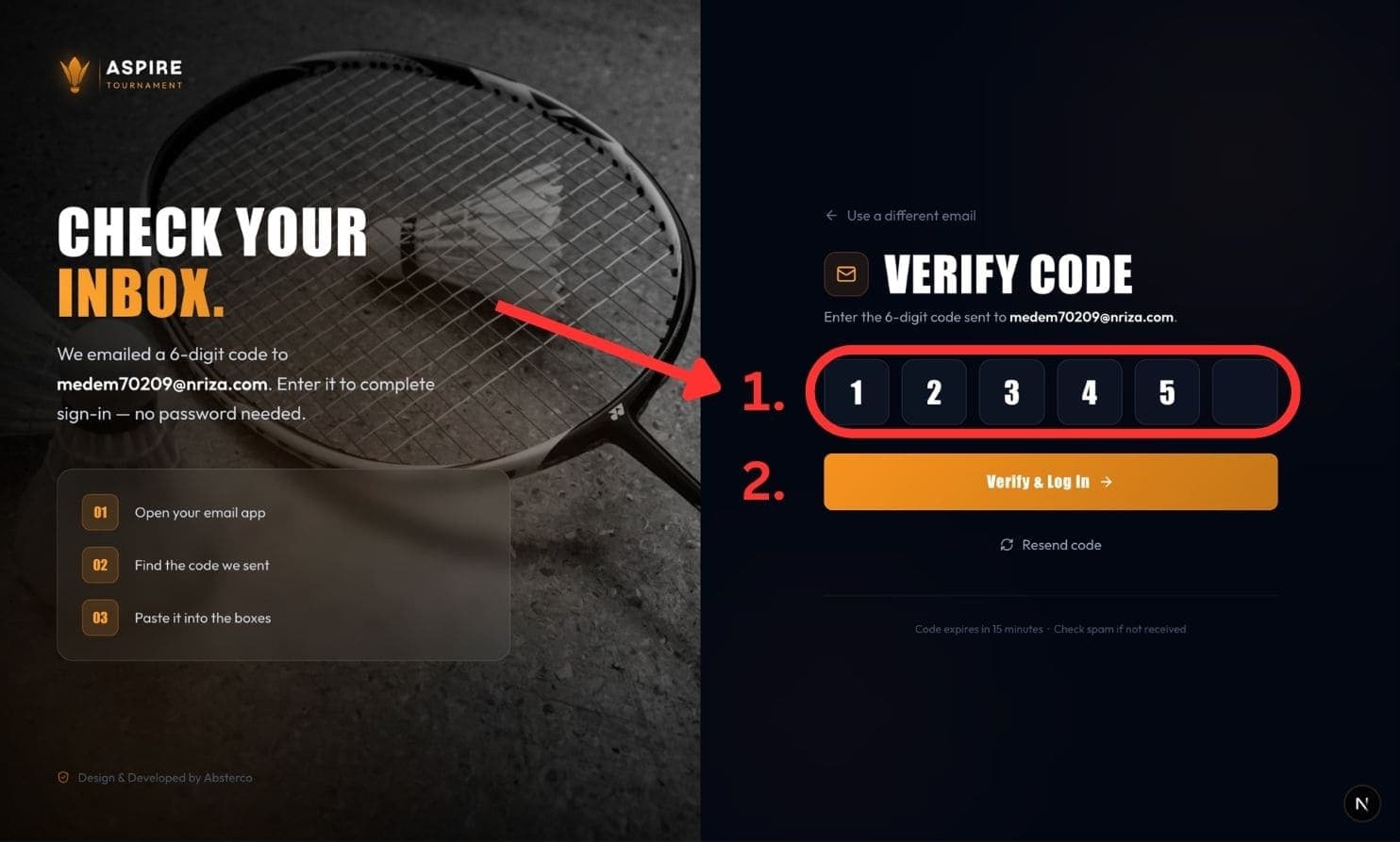 Verify Code — 6-digit OTP entry — desktop