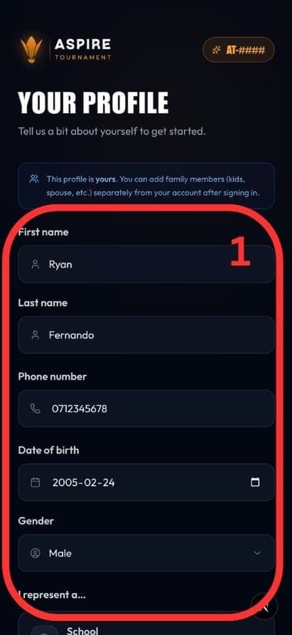 Your Profile — personal details form — mobile