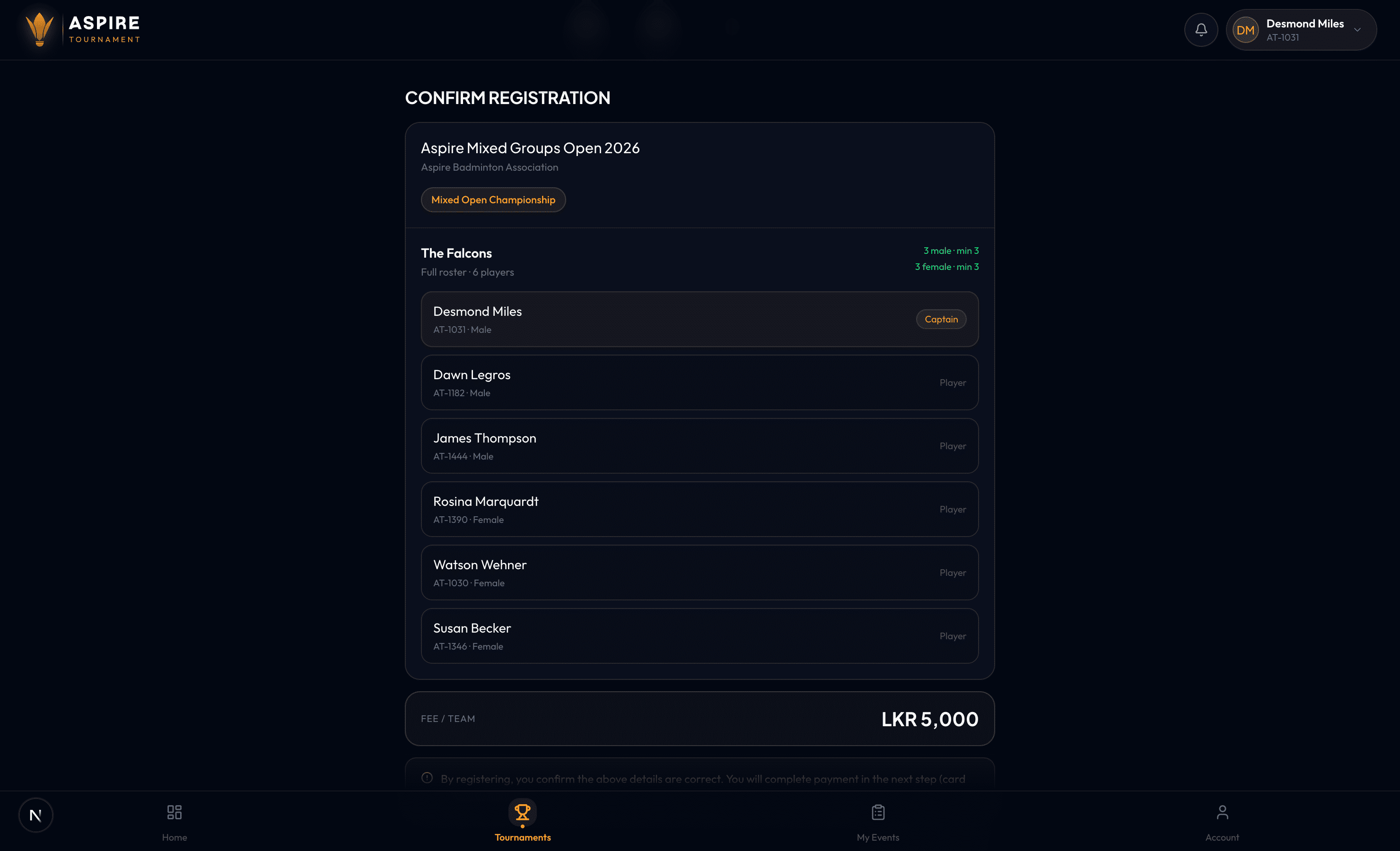 Confirm registration summary — desktop
